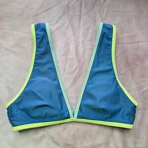 Aerie Blue Green Scoop V Neck Padded‎ Hook Bikini Top Swimwear XS